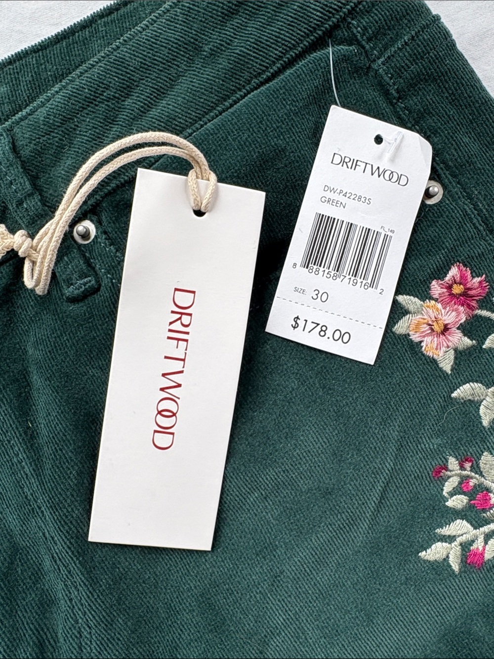 Driftwood Farrah Floral Embroidered Corduroy Flare Jeans Womens Size 30 x 32 - Picture 2 of 13